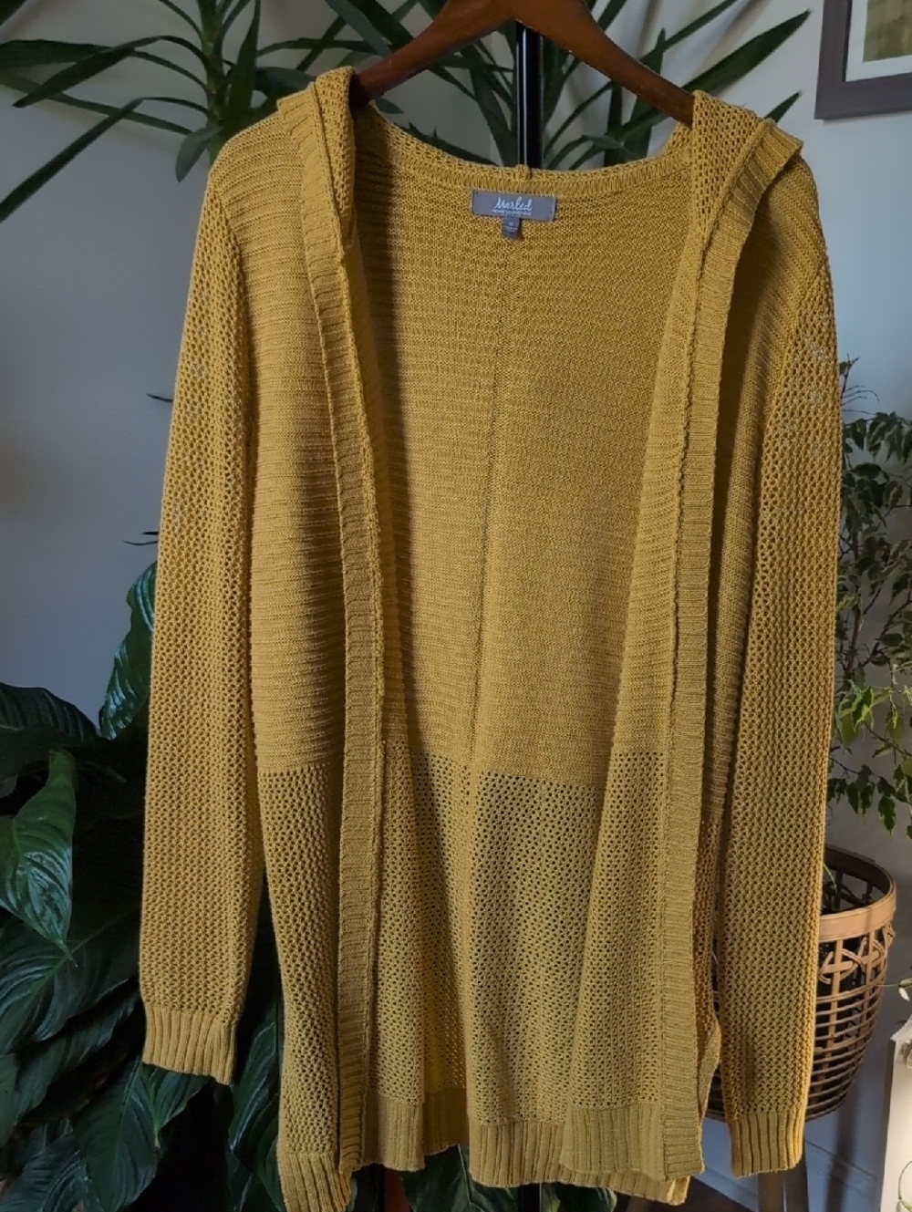 Marled Mustard Hooded Open-Front Cardigan